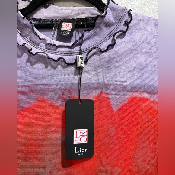 Lior Paris Top Zila Ruffle Mock Collar Stylish Long Sleeve Colorful - Picture 6 of 9